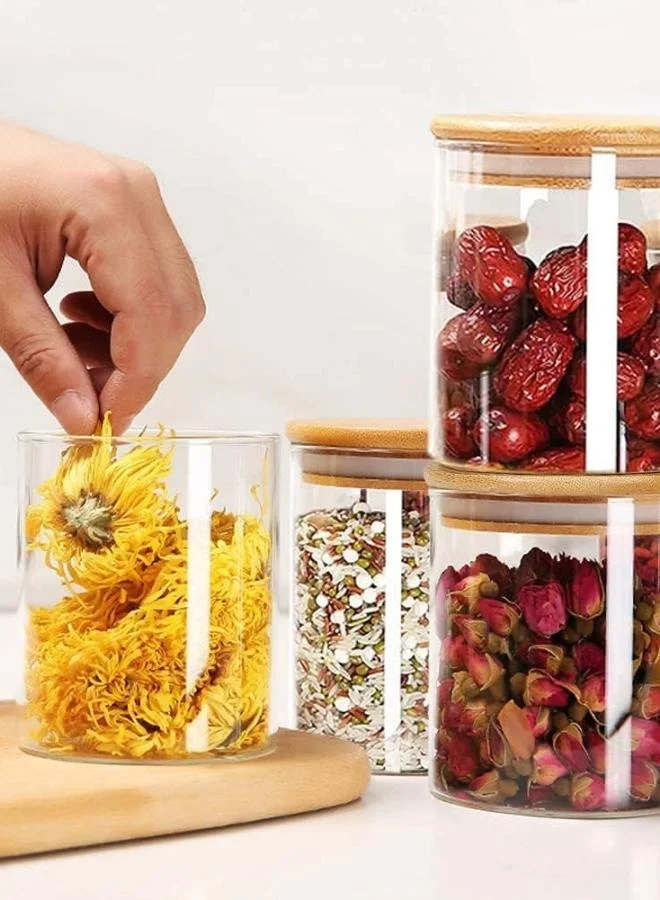 كازا كيسيرا عبوة من  برطمانات زجاجية دائرية بوروسيليكات سعة  مل بأغطية بامبو محكمة الإغلاق مجموعة من  أوعية تخزين للطعام للشاي والقهوة والمعكرونة والدقيق والأعشاب والحبوب